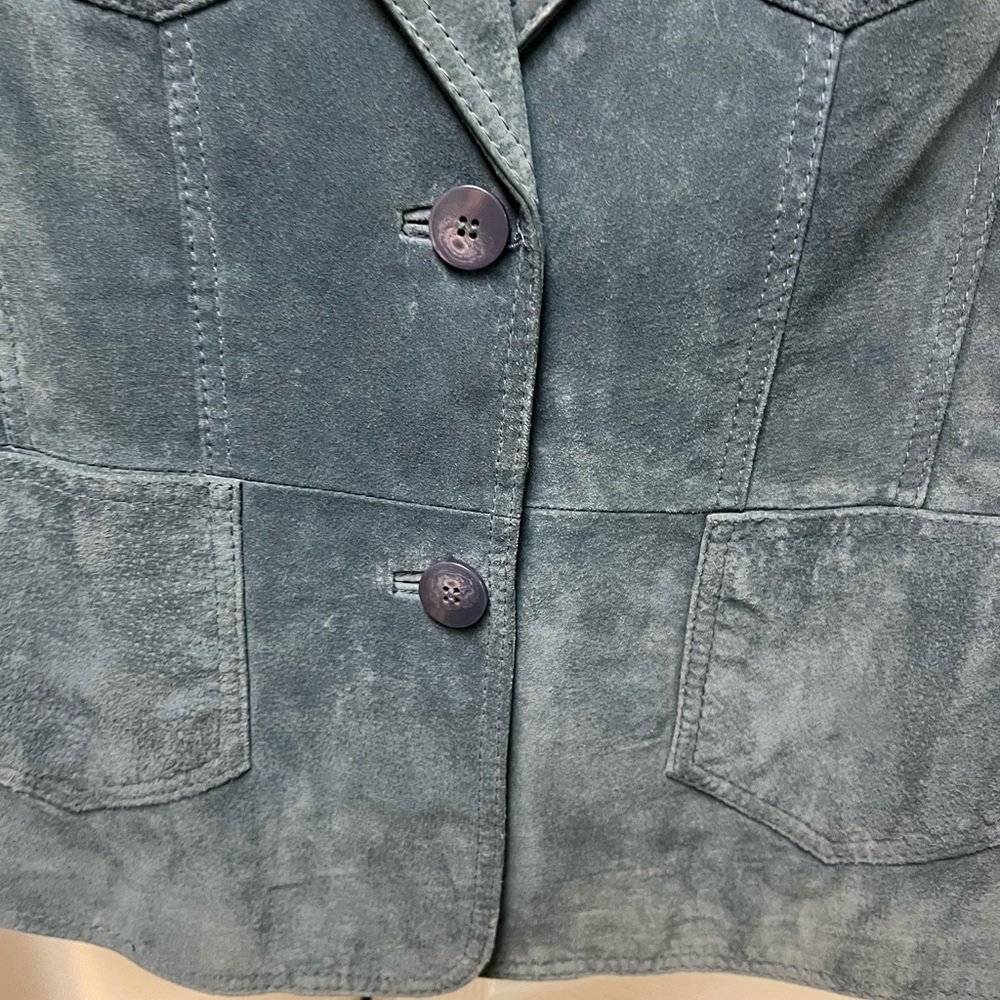 Caslon Vintage Blue Suede Blazer faded Leather Split Sleeves 4 Pocket Full Lined - Picture 9 of 15